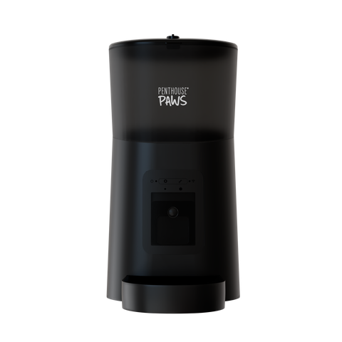 Front view of the black Penthouse Paws Smart HD Feeder.