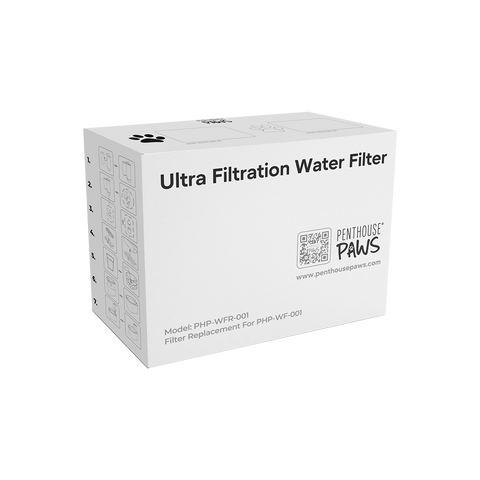 The white retail box for the Penthouse Paws Ultra Filtration Water Filter.