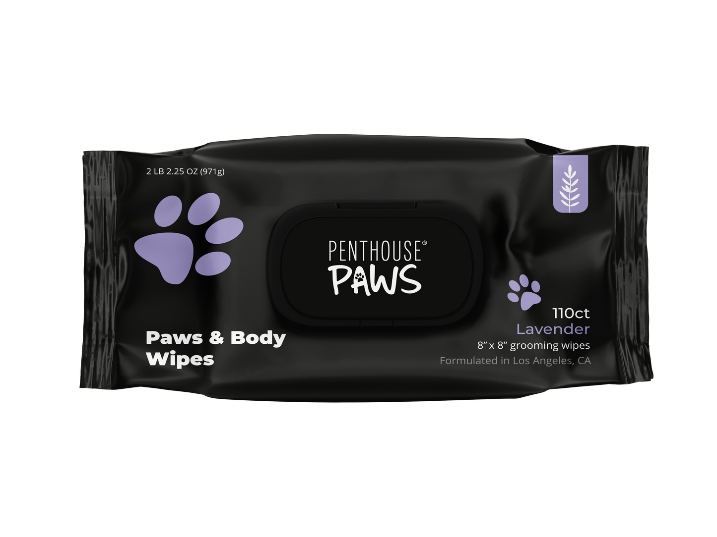A large pack of lavender-scented Paws & Body Pet Wipes. 