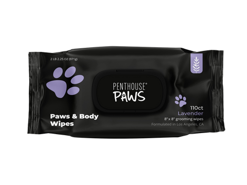 A large pack of lavender-scented Paws & Body Pet Wipes. 