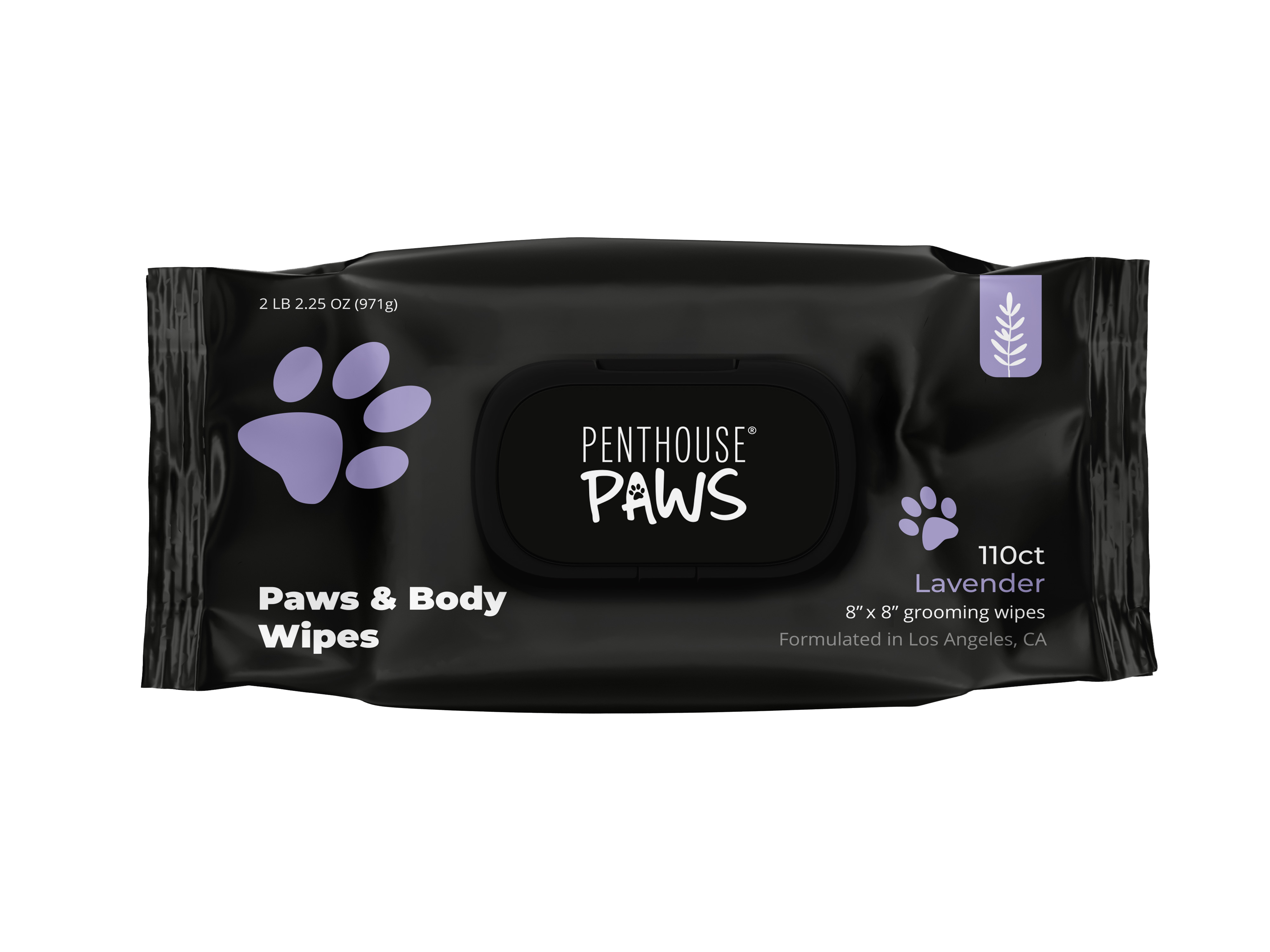 Penthouse Paws pet wipes in lavender 110 count.