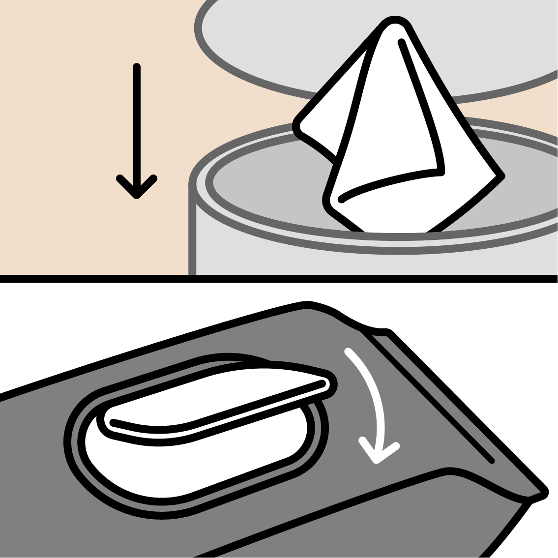 A cartoon showing a pet wipe going into the garbage can.