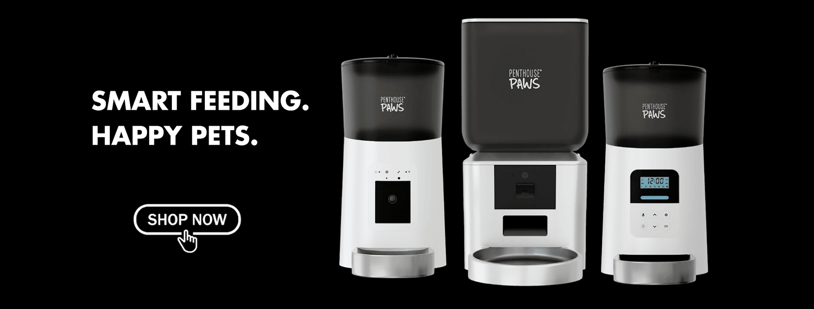 Assortment of smart feeders lined up in a row.