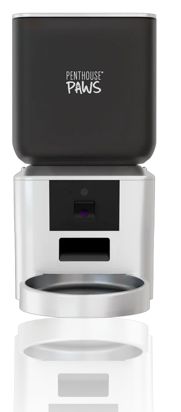 Penthouse Paws white pet feeder.