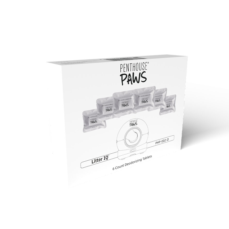 Penthouse Paws Litter IQ Deodorizer Tablets 6-pack box.