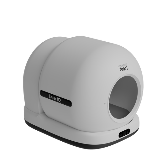 Angled view of the Litter IQ automatic self-cleaning cat litter box.