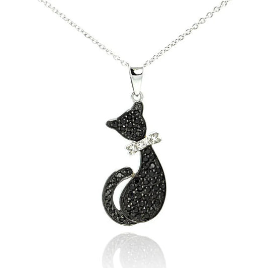 Black Cat Silver Chain Necklace