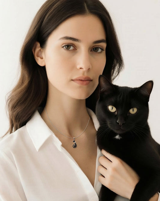 Black Cat Silver Chain Necklace