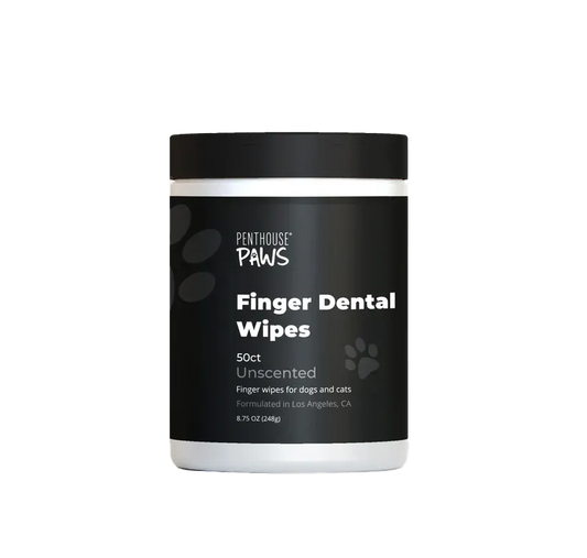 Canister of Penthouse Paws Finger Dental Wipes, 50 count, for dogs and cats.